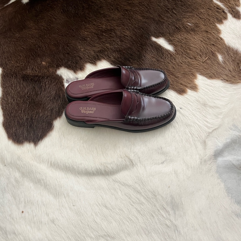 G.H. Bass & Co. Burgundy Leather Penny Mules - Picture 3 of 5